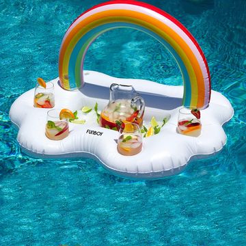 funboy giant inflatable rainbow cloud drink holder, luxury floating bar accessory for pool parties and entertainment, floating drink holder