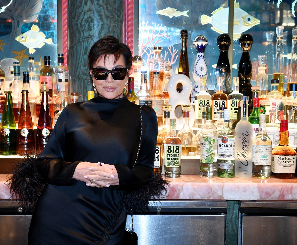 kris jenner stops by to see the 818 tequila display at the mayfair supper club at bellagio resort casino
