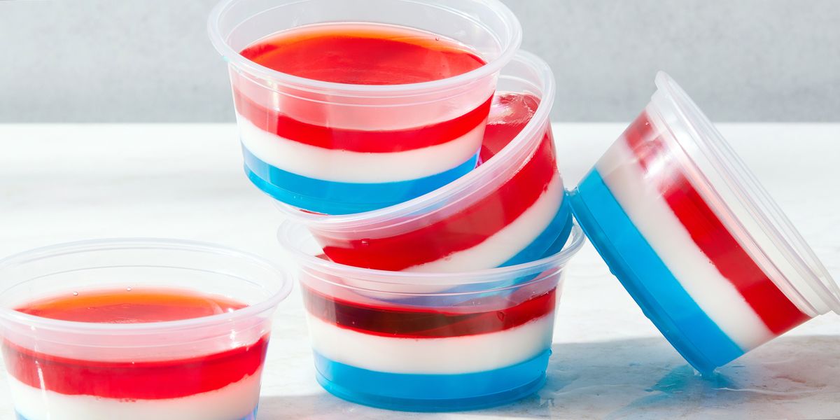 red, white, and blue layered rocket jello shots
