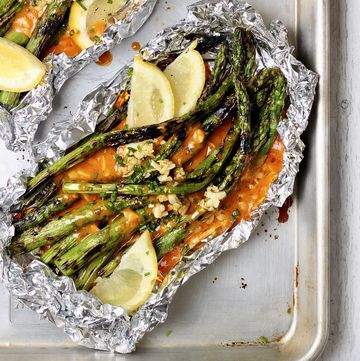 asparagus parcels with sriracha butter