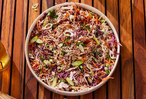 vinegar coleslaw with purple cabbage, carrots, and poppy seeds